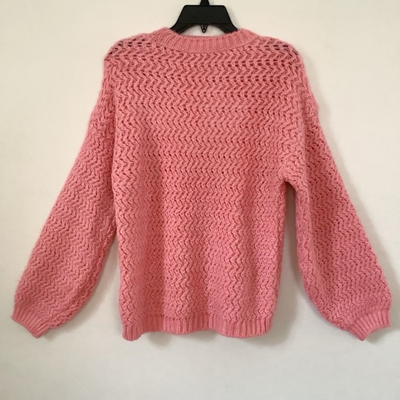 Vero Moda Pink Coral Freja Balloon Sleeve Crew Neck Pullover Sweater Women Small - Picture 3 of 5